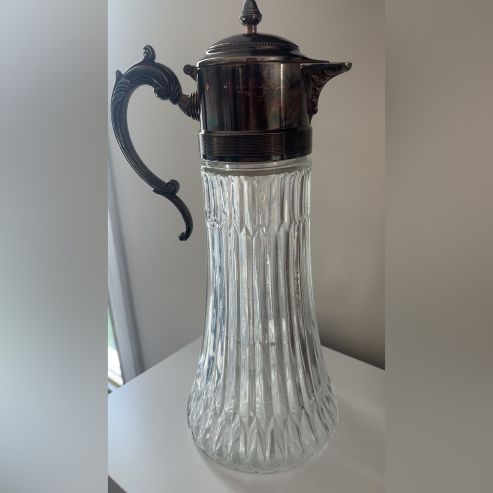 VINTAGE Italy glass and silver plated pitcher/decanter